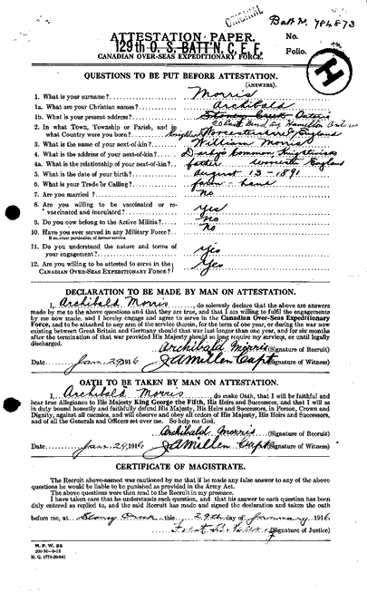 Archibald Morris - Army Records