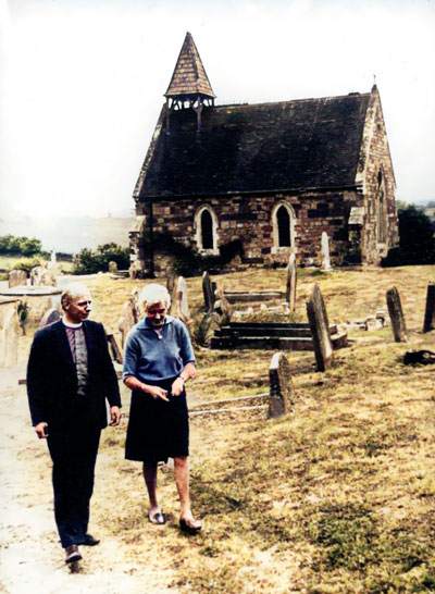 David Salt with Mary walker at Knightwick Mortuary Chapel. 