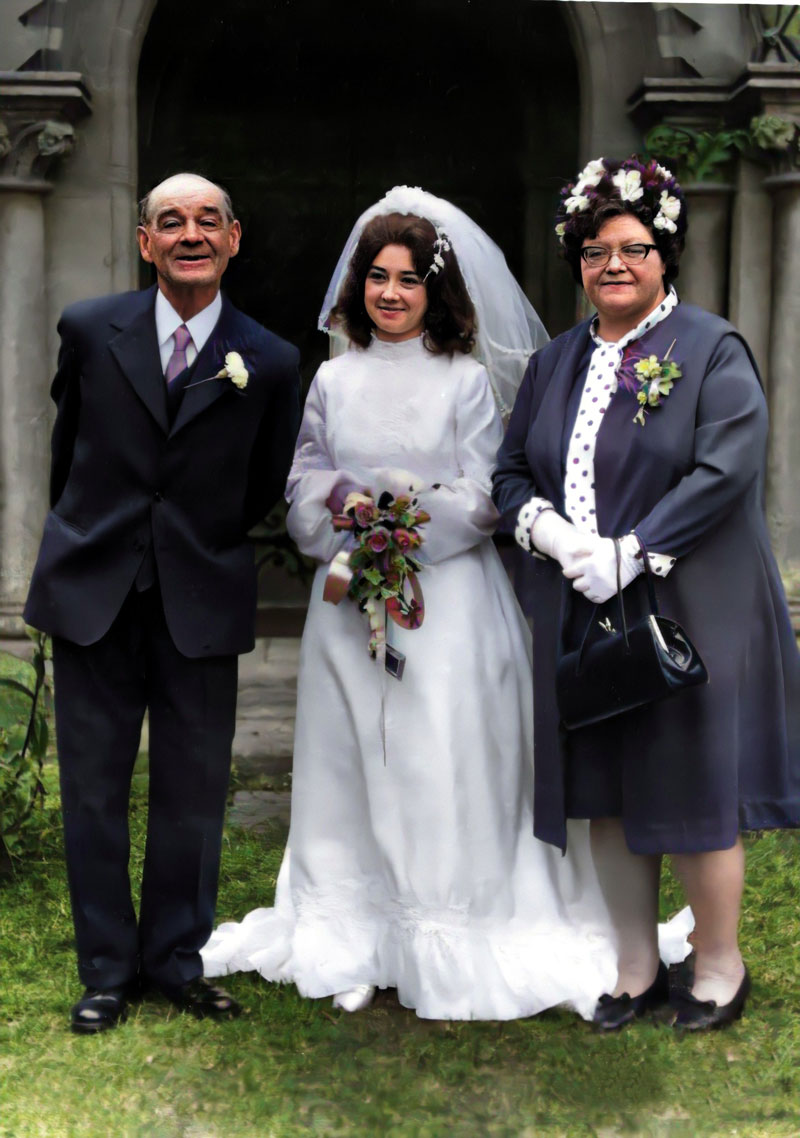 Benjamin John Bayliss [Father] Barbara Bayliss [Bride] Doris Winifred (Hayward) Bayliss Mother, at St John's Church, Pencombe, Bromyard, Herefordshire, on the 14th October, 1972.