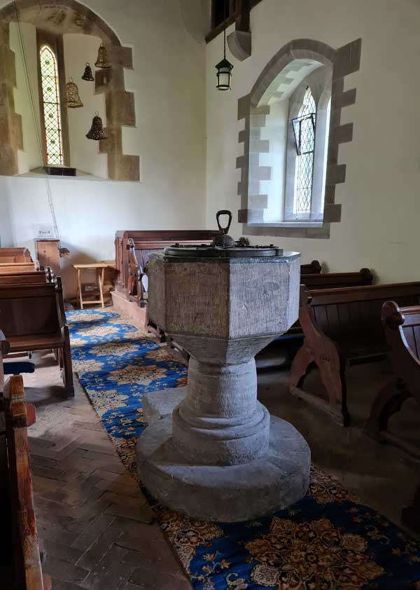 St. Lukes, Ullingswick, Herefordshire - Font and West Window.