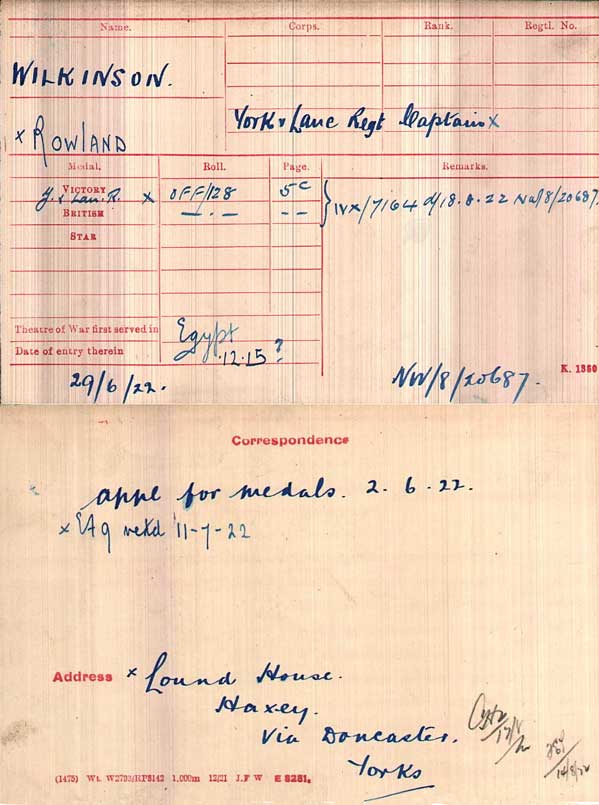 Captain Rowland Wilkinson of the York & Lancashire Regiment.