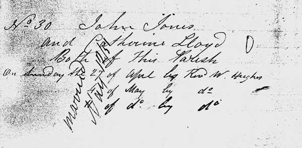 Banns of John Jones and Catherine Lloyd.