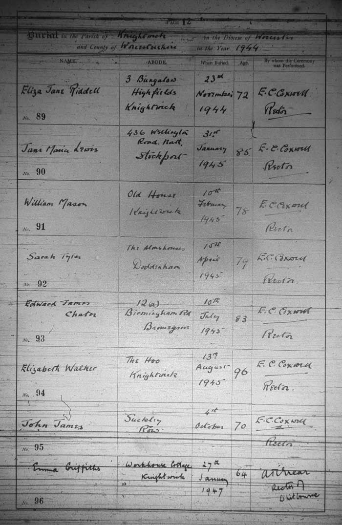 Knightwick Burials 1927-1963 Page 12