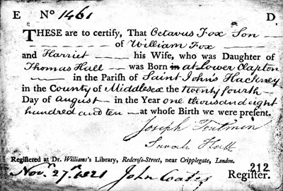Birth Registartion of Octavus Fox