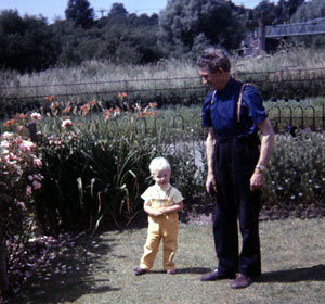 Ted Holland with his grandson Jan Stenersen, at Knightwick Post Office